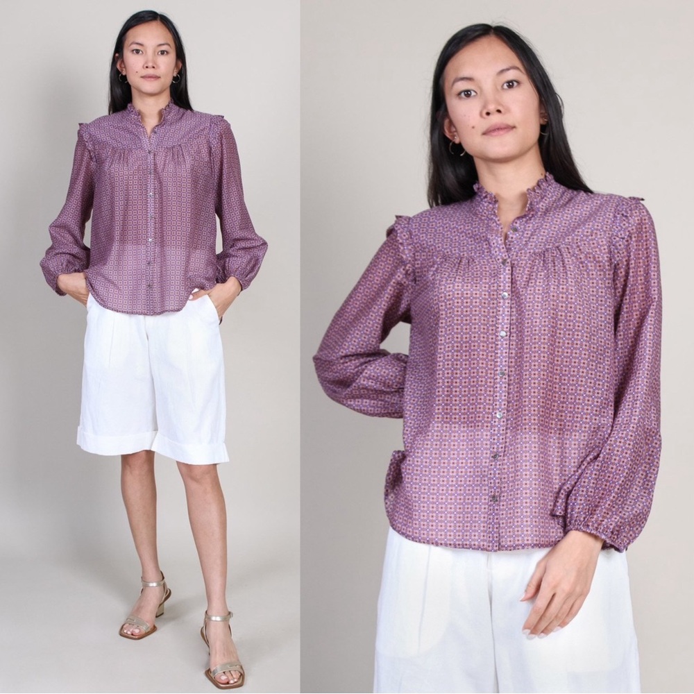 Xirena • Ryleigh Shirt in Raw Amber purple floral cotton silk top blouse ruffle
